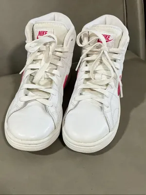 Nike Women's White Sneakers with Pink Swoosh High-Top thumbnail 2