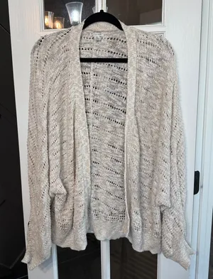 AMERICAN EAGLE Crochet Open-Front Cotton Knit Cardigan L/XL Coastal Cottagecore thumbnail 1