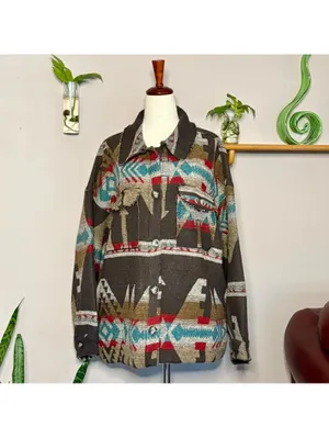 New In Women's Size L Button Up Southwestern Aztec Fleece Pullover Jacket NWT thumbnail 2