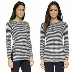 Theory Blue Gray Striped Texture Rib Stretch Sweater Crewneck Size Small thumbnail 2