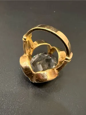 Vintage 18KT Electroplated Gold Oval Smoky Quartz Glass Cocktail Ring Size 4 thumbnail 11