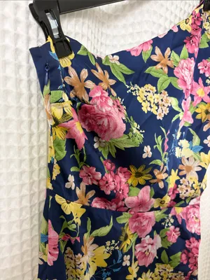 Lulus Divinely Blooming‎ Blue Multi Floral One-Shoulder Midi Dress Medium thumbnail 8