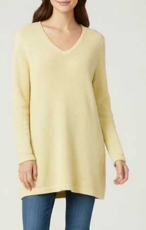 LL Bean Butter Yellow V Neck‎ Pullover Cotton Tunic Sweater Size SMALL thumbnail 1