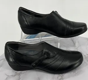Dansko Franny Loafers Womens 39/ 8.5‎ Black Leather Slip On Low Wedge Shoes thumbnail 1