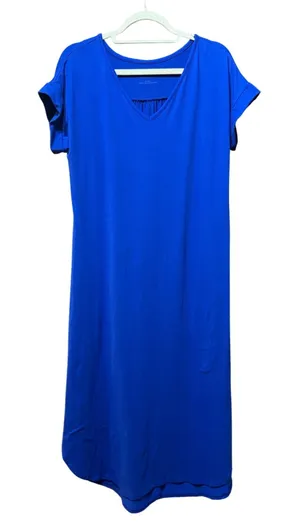 Soft Surroundings Royal Blue‎ V-Neck Midi T-Shirt Dress Short Sleeve Med Drapey thumbnail 1