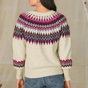 Sundance Eloise Fair Isle Sweater Wool Blend Cream Burgundy Cozy XS‎ thumbnail 5