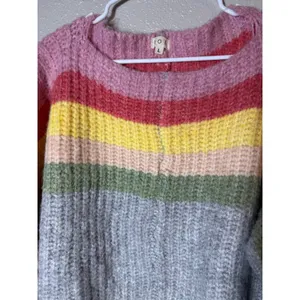 POL Rainbow Confetti Oversized Stripe Knit Sweater Size L Gray Multicolor thumbnail 12