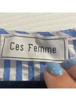 Ces Femmes Blue and White Seersucker Striped Cold Shoulder Shift Dress thumbnail 6