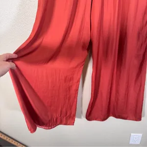 Zara Orange Satin Wide Leg Pull On Pants Womens S High Rise Casual Boho Fall thumbnail 9