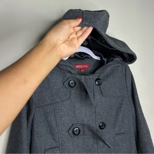 Merona Gray‎ Wool Blend Button & Zip Front Hooded Pea Coat thumbnail 12