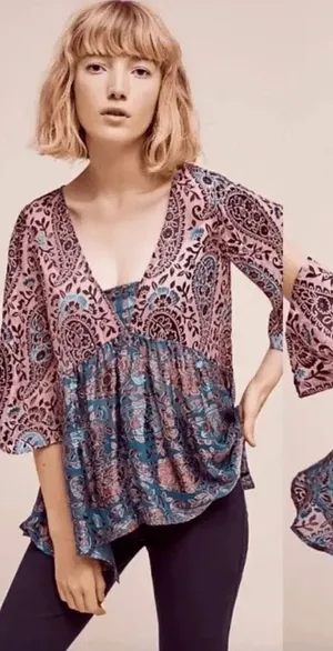 Anthropologie Floreat Valo Velvet Burnout Silk Blend Paisley blouse size small thumbnail 1