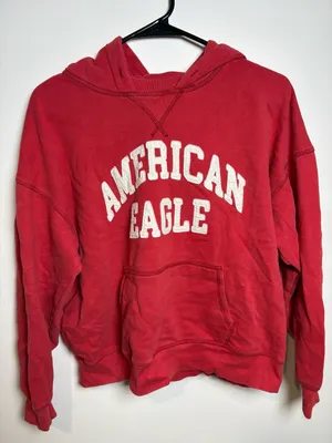 American Eagle Red Fleece Oversized Hoodie Graphic Pullover Size XS thumbnail 1