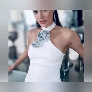 Zara halter neck white‎ top with rhinestones thumbnail 3
