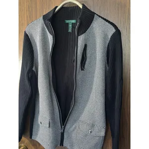 Lauren Ralph Lauren Cardigan Sweater Black White Herringbone thumbnail 5