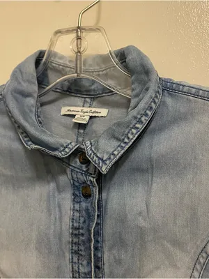 American Eagle Womens Blue Chambray Denim Shirt Dress M Medium 38” Floral READ thumbnail 3