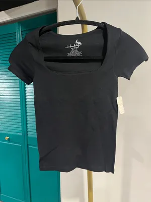 FREE PEOPLE NWT Clean Lines Baby Tee / Black thumbnail 4