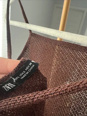 ZARA Mesh Open Knit Brown Cover Up Sheer Midi Dress Brown Large thumbnail 5