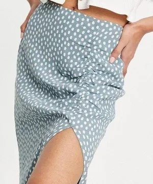 Abercrombie & Fitch Polkadot Midi Skirt ruched slit thumbnail 1