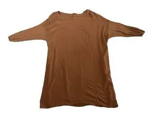Chestnut brown woven lagenlook quarter sleeve tunic relaxed fit women's medium thumbnail 1