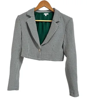 En Creme Women's Cropped Blazer‎ Houndstooth Print size Small thumbnail 1