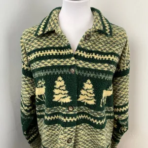 Vintage 90s Womens Fair Isle Moose Christmas Fleece Shirt Jacket Shacket Medium thumbnail 3