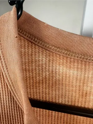 N295. Aerie- Ribbed Button Henley Long Sleeve Top - tan. Size small thumbnail 3