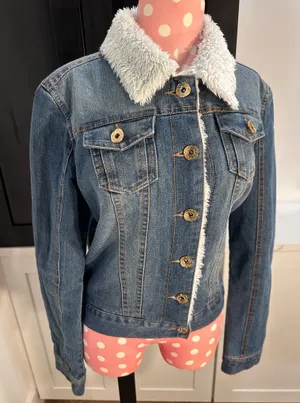 Denim faux fur jacket Blue thumbnail 1
