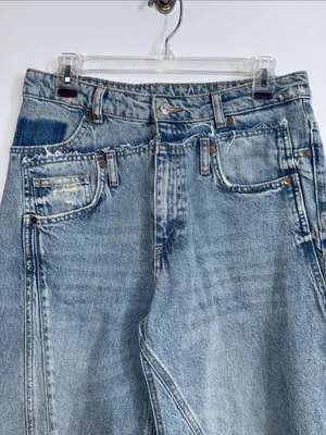 Zara deconstructed high rise wide leg jeans size 6 thumbnail 5