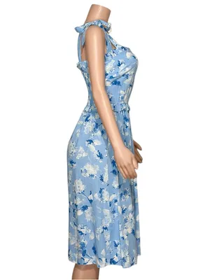 MISA LOS ANGELES Primrose Midi Dress, Blue Washed Wildflower, Small thumbnail 8
