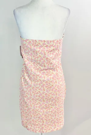 New Floral Print Knit Tube Dress Strapless Mini Green Pink thumbnail 10