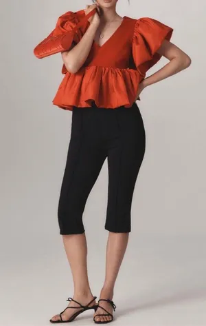 Anthropologie Sunday In Brooklyn Red Short Sleeve Babydoll Blouse Size M thumbnail 3