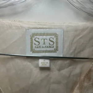 Sail to Sable Gold Metallic Chevron Smocked Midi Dress Cream V-Neck Small thumbnail 3