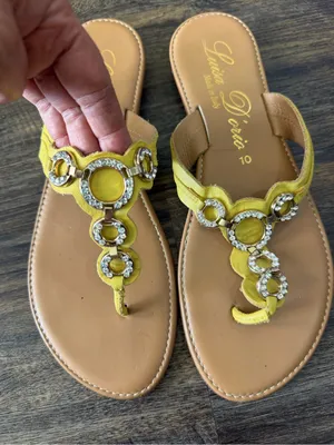 Luisa D’Oris Italy Yellow Crystal-Accent T-Strap Sandals thumbnail 1