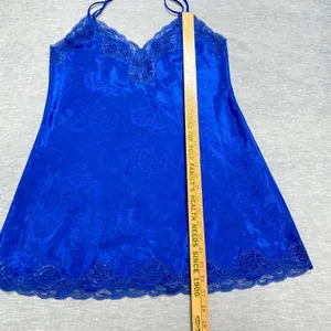 Victoria's Secret Gold Label Women Small Blue Floral Lace Trim Slip Dress thumbnail 9