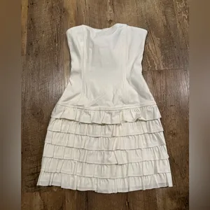 Edikted Strapless Ruffled Mini Dress White Small thumbnail 3