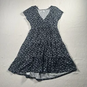 Hollister Size Small Navy Blue & White Floral Tie-Back Tiered Wrap Dress thumbnail 1
