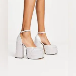 Steve Madden Charlize Silver Rhinestone stacked Platform Heels Size 8 thumbnail 2