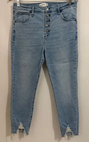 Abercrombie & Fitch Light Blue High-Rise Cropped Button-Fly Jeans Ankle Stretch thumbnail 1