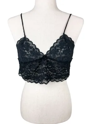 Vintage 80s 90s Alana Gale Sheer Black Lace Bralette Cami Small Dark Coquette thumbnail 1