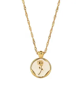 Gold Pendant Necklace with Rose Design thumbnail 2