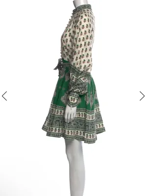 NWOT Zimmermann Green and White Printed Balloon-Sleeve Mini Dress thumbnail 8