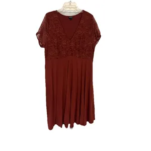 Torrid Knit And Lace Dress Size 1x Rust V Neck Casual thumbnail 3