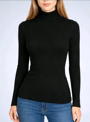 Wilfred Aritzia Black Ribbed‎ Turtleneck Long Sleeve Top Tencel Modal 100780 L thumbnail 1