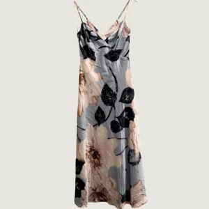 Socialite Floral Print Stretch Satin Slip Maxi Dress Womens Small Silky Feminine thumbnail 3