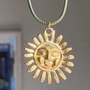 Handmade gold tone stainless steel sun boho retro vintage style necklace☀️ thumbnail 1
