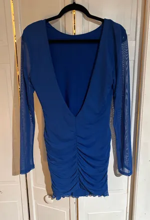 Royal Blue Long Sleeve Backless Mini Dress thumbnail 2