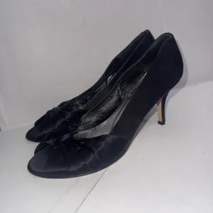 Butter For Diane B Satin Peep Toe Italian Black Minimalist Pumps‎ Heels Size 9 thumbnail 5