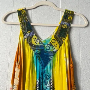 Vibrant Bold Colorful Tunic Dress Womens Large Boho Gauzy Travel Vacation Cruise thumbnail 2