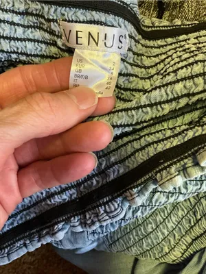 VENUS Denim Dress Size 2 Smocked Off Shoulder Bell Sleeve Button Front Boho thumbnail 2