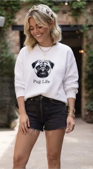 Gildan Pug Life Dog Funny Fleece Oversized Sweatshirt Pull Over Crew Neck thumbnail 1
